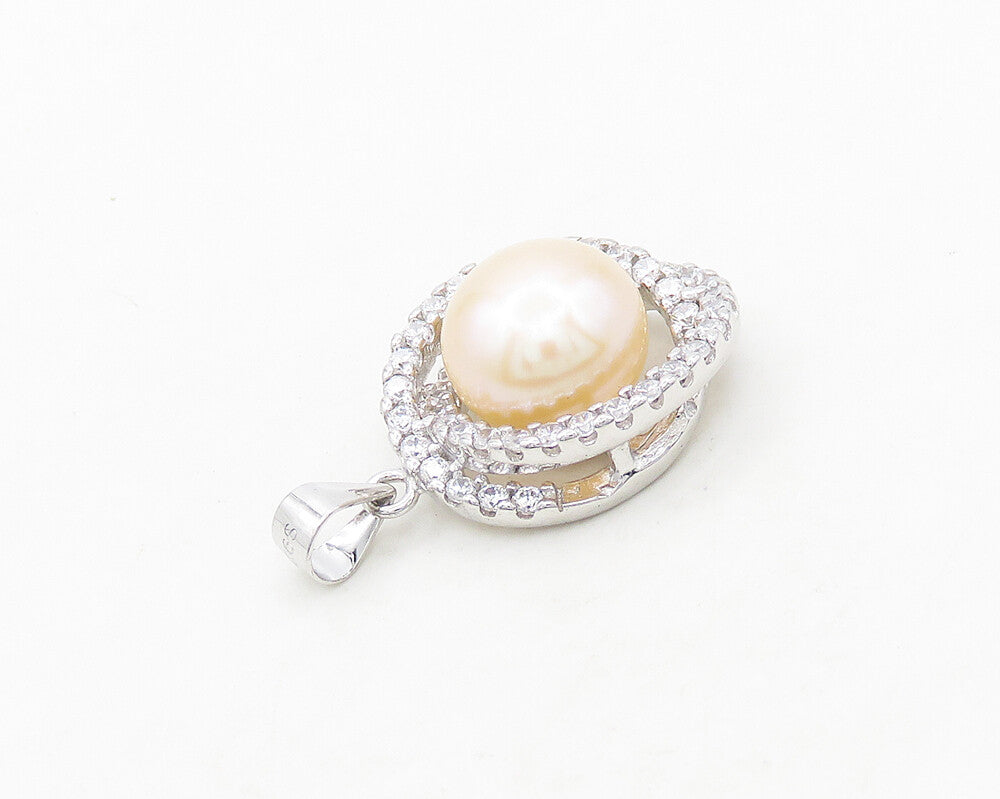 925 Sterling Silver   Shiny Pearl & Cubic Zirconia Orbit Pendant  PT15564