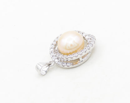 925 Sterling Silver   Shiny Pearl & Cubic Zirconia Orbit Pendant  PT15564