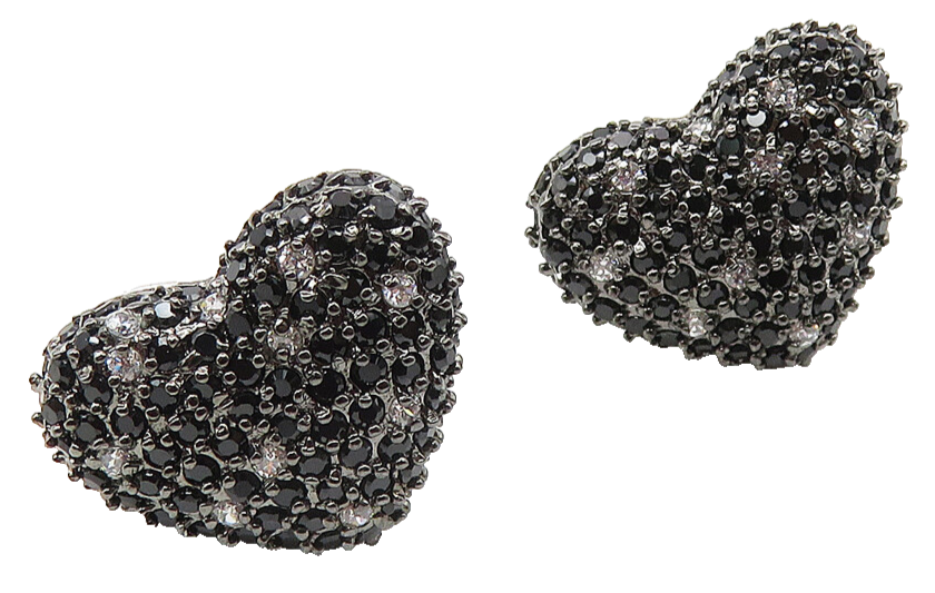 925 Sterling Silver  Hematite & Cubic Zirconia Heart Drop Earrings  EG5827
