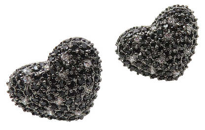 925 Sterling Silver  Hematite & Cubic Zirconia Heart Drop Earrings  EG5827