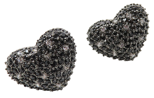 925 Sterling Silver  Hematite & Cubic Zirconia Heart Drop Earrings  EG5827
