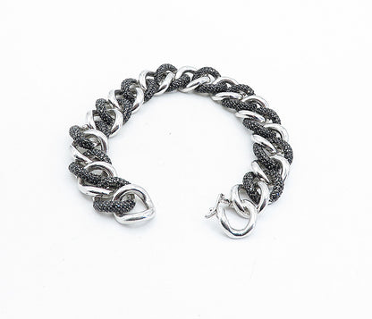 925 Sterling Silver  Black Hematite Shiny Curb Link Chain Bracelet  BT2609