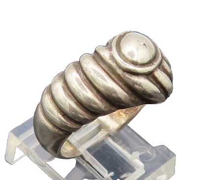 925 Silver  Vintage Solid Carved  Rope Textured With Seed Ring Sz 6.5  RG27338