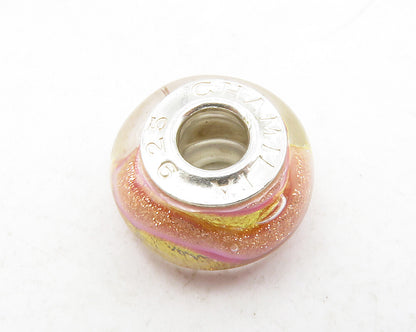 CHAMILLA 925 Sterling Silver  Petite Pink Yellow Enamel Art Round Bead  TR1960
