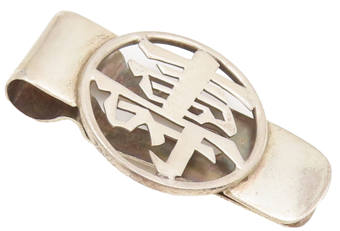 CHINESE 925 Sterling Silver Vintage Chinese Character Carved Money Clip TR3585