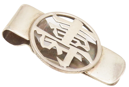 CHINESE 925 Sterling Silver Vintage Chinese Character Carved Money Clip TR3585