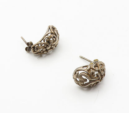 925 Sterling Silver  Vintage Dark Tone Heart Swirl JHoop Earrings  EG8091