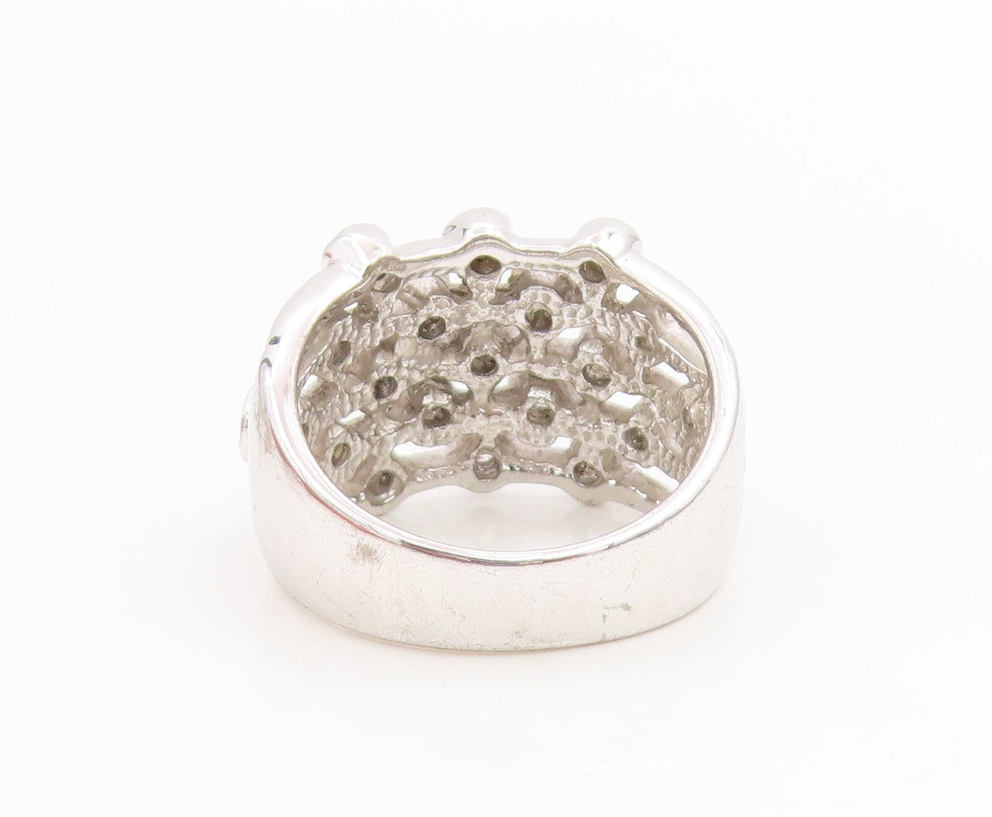925 Sterling Silver Vintage Ring Round CZ Multi Row Openwork Band  Sz 7  RG35024