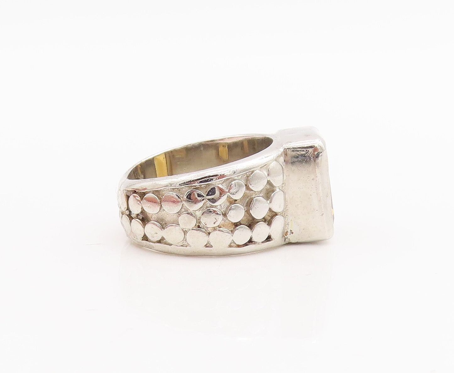 925 Sterling Silver Vintage Ring Beaded Shank Inlay Citrine  Sz 6  RG28683