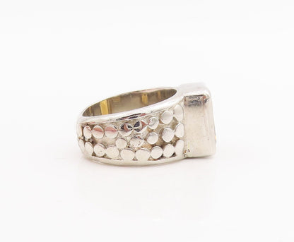 925 Sterling Silver Vintage Ring Beaded Shank Inlay Citrine  Sz 6  RG28683