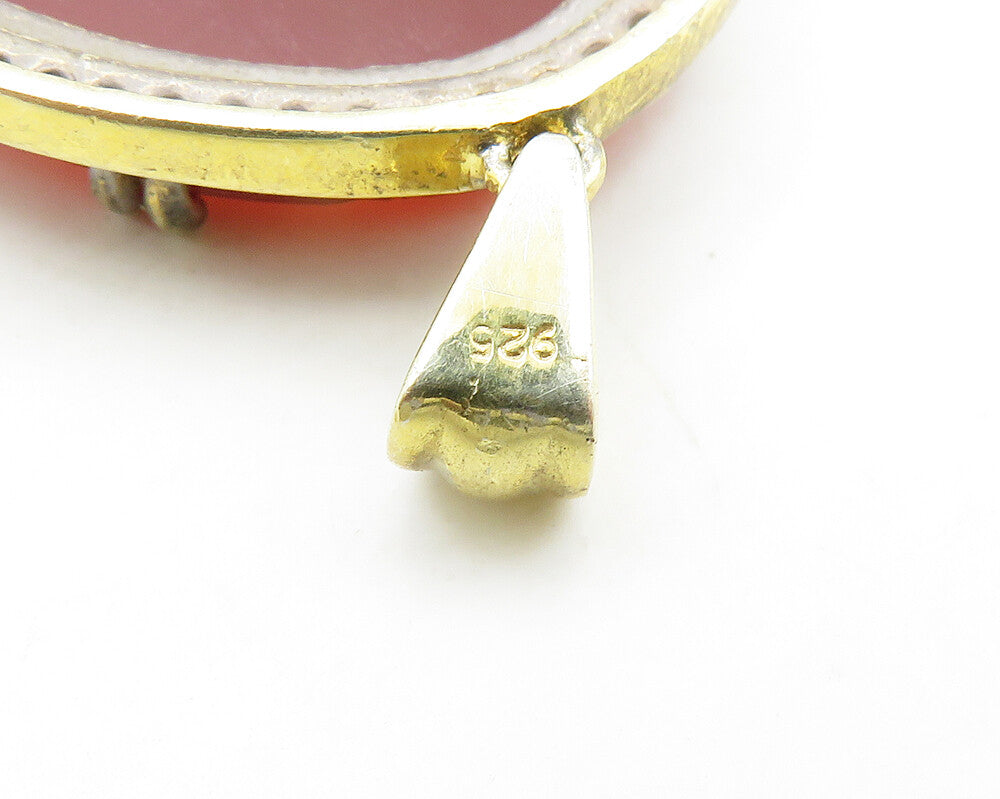 925 Sterling Silver  Vintage Carnelian & Topaz Gold Plated Pendant  PT15412
