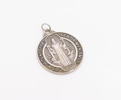 925 Sterling Silver Vintage Pendant Saint Benedict Medal of Protection  PT25706