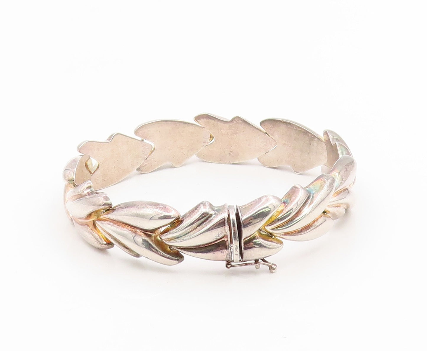 925 Sterling Silver Vintage Bracelet MILOR ITALY Classic Puffy Leaf Link BT11923