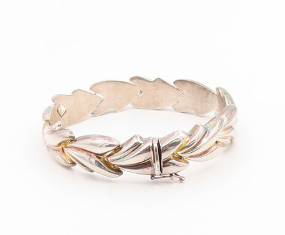 925 Sterling Silver Vintage Bracelet MILOR ITALY Classic Puffy Leaf Link BT11923