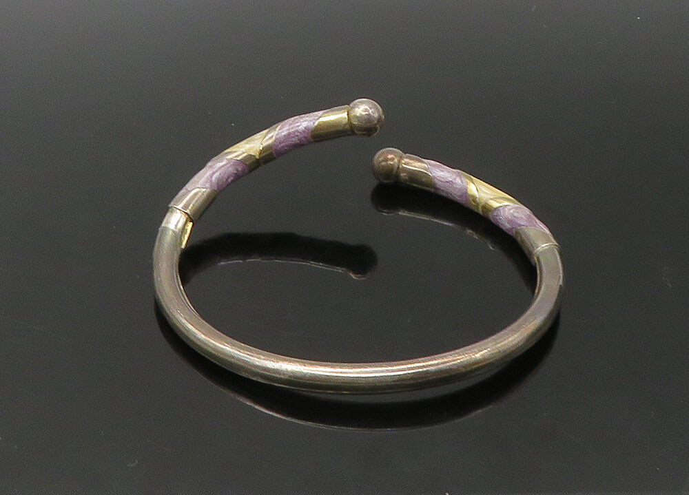 925 Sterling Silver  Vintage Enamel Detail Bypass Cuff Bracelet  BT8863