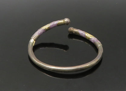 925 Sterling Silver  Vintage Enamel Detail Bypass Cuff Bracelet  BT8863