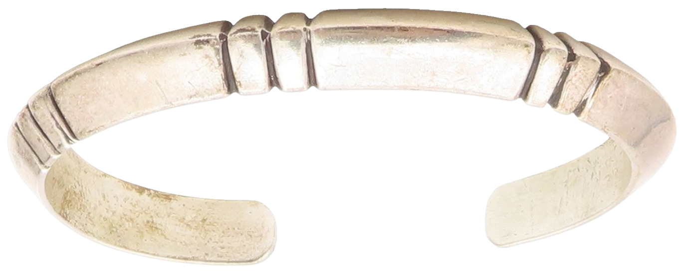 925 Sterling Silver Vintage Bracelet NAVAJO ZUNI Minimalist Grooved Cuff BT11863