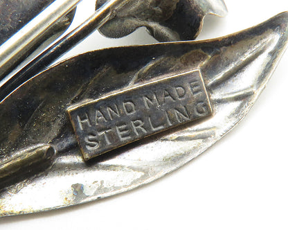 925 Sterling Silver  Vintage Handmade Flowers Oxidized Brooch Pin  BP5534