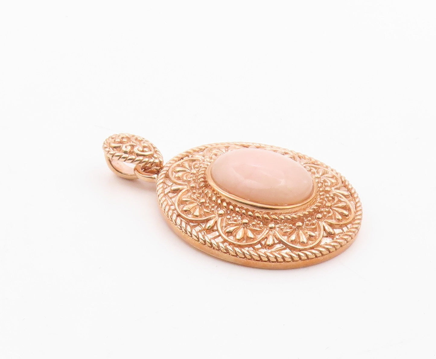 925 Sterling Silver  Cabochon Pink Agate Rose Gold Plated Pendant  PT10188