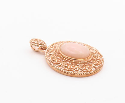 925 Sterling Silver  Cabochon Pink Agate Rose Gold Plated Pendant  PT10188