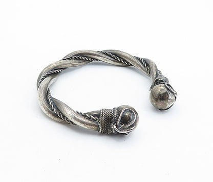 925 Sterling Silver  Vintage Antique Oxidized Rope Twist Cuff Bracelet  BT2672