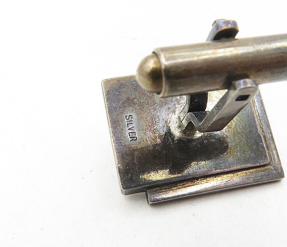 925 Sterling Silver  Vintage Mother Of Pearl & Pearl Square Cuff Links  TR1551