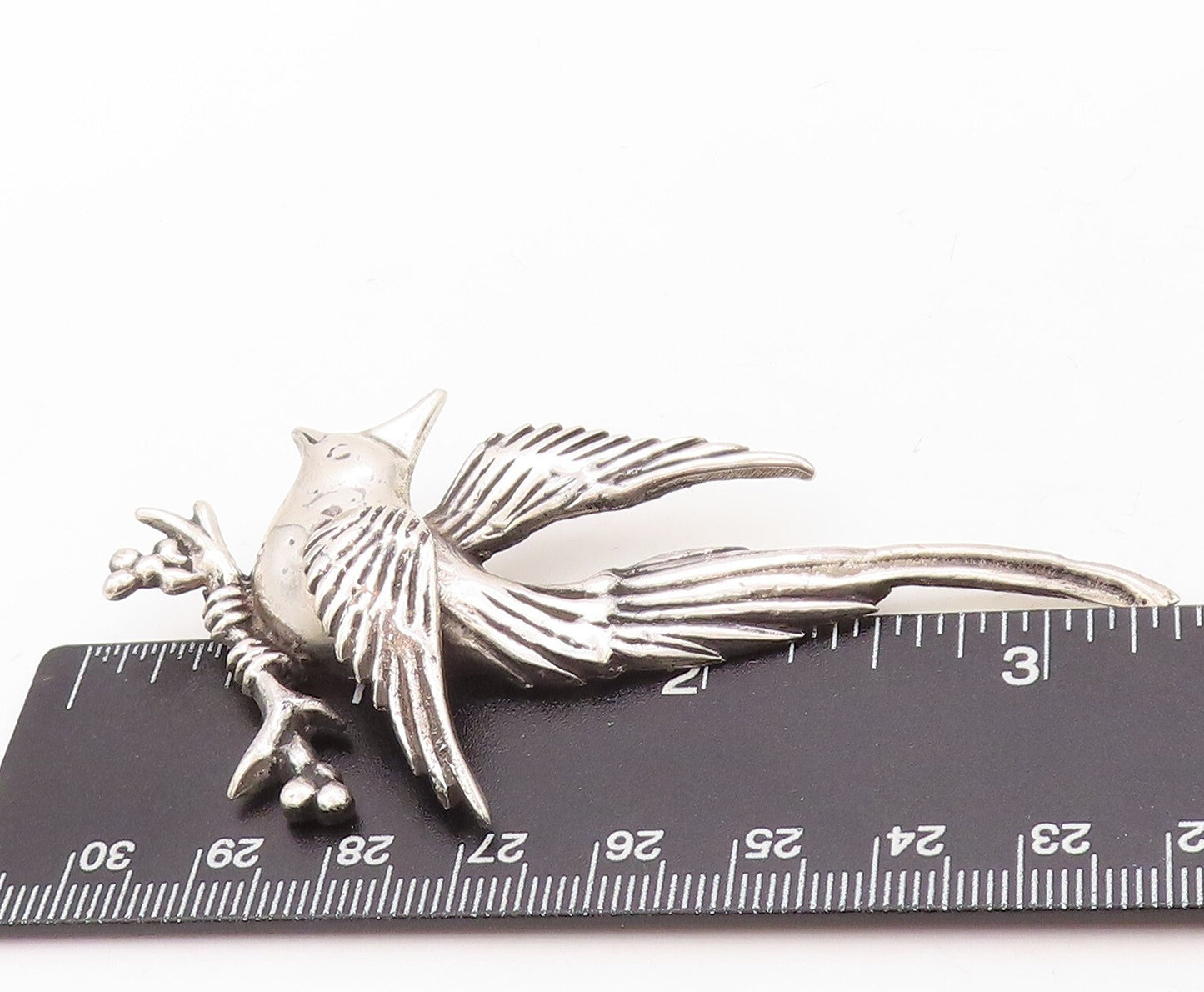 925 Sterling Silver Vintage Brooch Pin Antique Cutout Etched Flying Bird BP11295