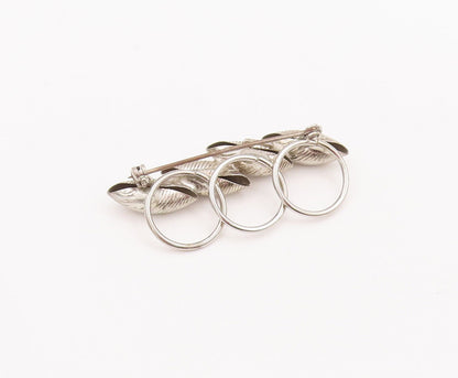 925 Sterling Silver Vintage Brooch Pin Designer Rings & Grooved Leaves  BP10885