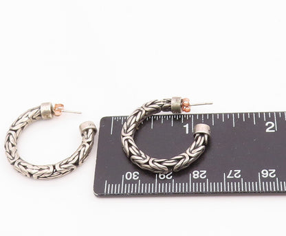 BALI 925 Sterling Silver Vintage Shiny Byzantine Link Hoop Earrings  EG10084