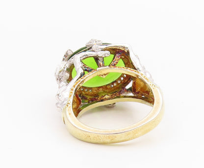 925 Sterling Silver Vintage Ring Peridot Two Tone Statement Band  Sz 6  RG35358
