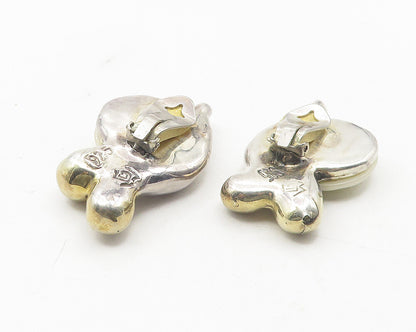 925 Sterling Silver  Vintage Agate Modernist 2 Tone Non Pierce Earrings EG6015