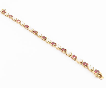 925 Sterling Silver Vintage Bracelet Gold Plated Opal & Garnet Link  BT12195