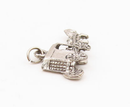 925 Sterling Silver  Vintage Petite Dark Tone Horse & Carriage Pendant  PT6850