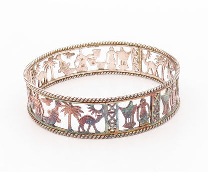 925 Sterling Silver Vintage Bracelet Solid Trible Wildlife Cutout Bangle BT10832