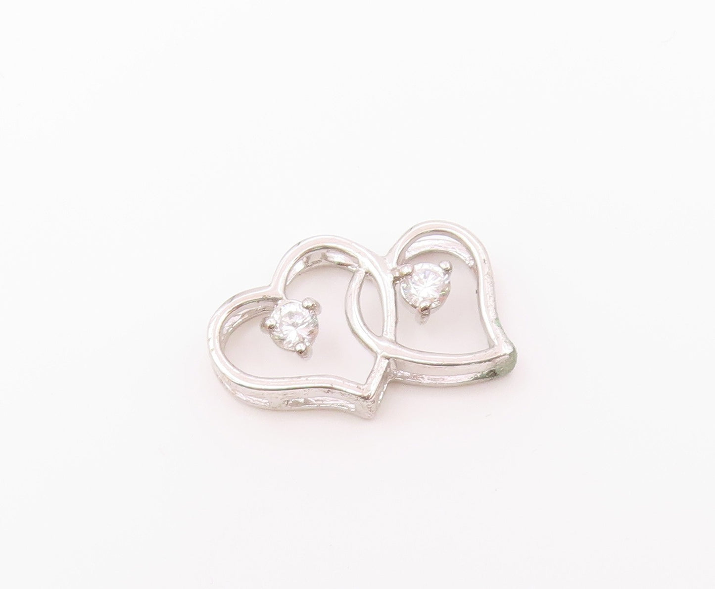925 Sterling Silver   Vintage Cubic Zirconia Love Hearts Pendant  PT18263