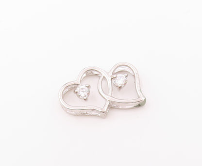 925 Sterling Silver   Vintage Cubic Zirconia Love Hearts Pendant  PT18263