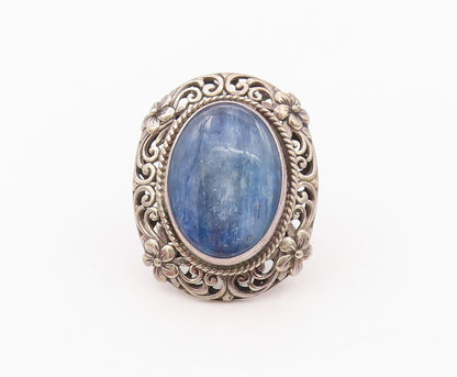 925 Sterling Silver Vintage Ring Oval Gemstone Floral Carved  SZ 6.5  RG32080