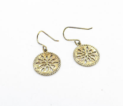 925 Sterling Silver  Vintage Gold Plated Floral Cutout Dangle Earrings  EG2281