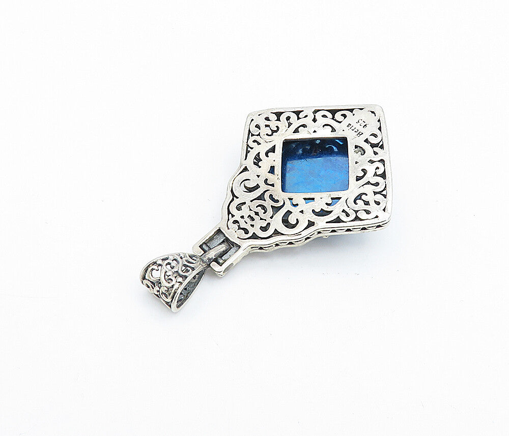 BERIA 925 Sterling Silver  Vintage Blue Druzy Floral Swirl Pendant  PT2754