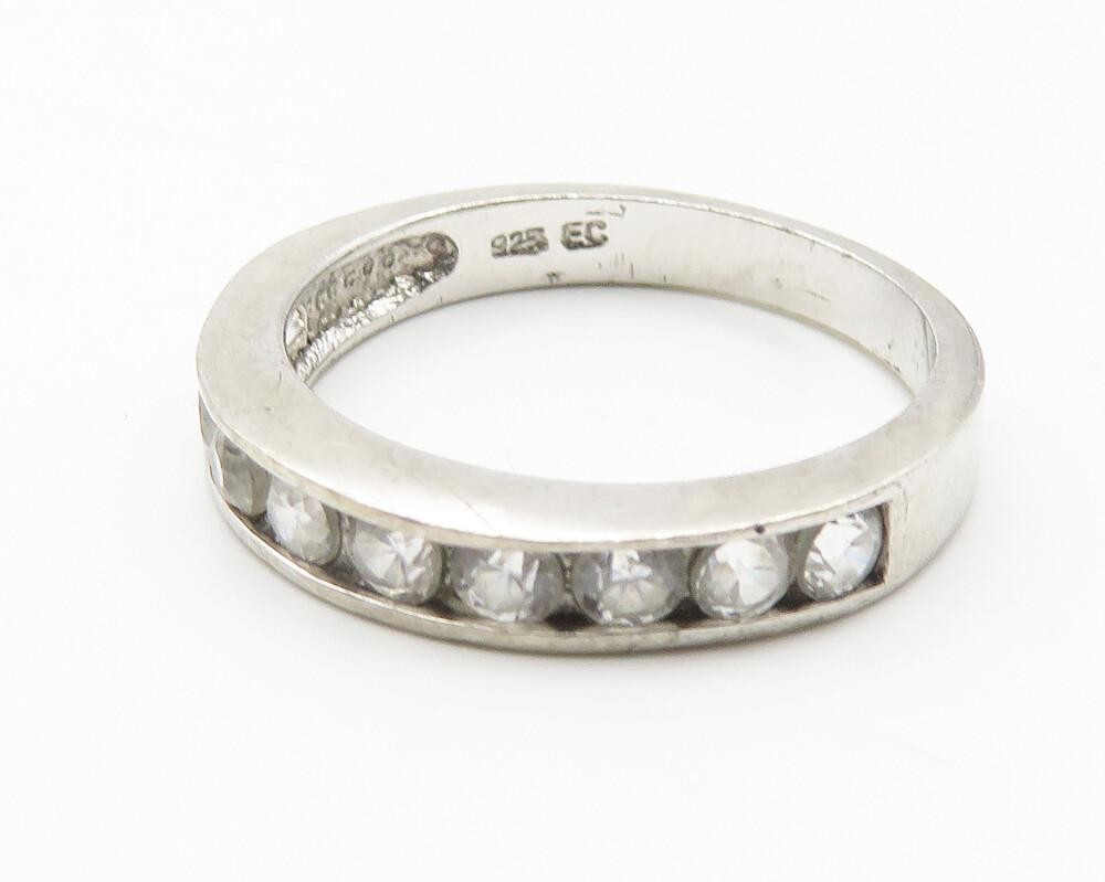 925 Sterling Silver  Cubic Zirconia Half Eternity Band Ring Sz 6  RG11586