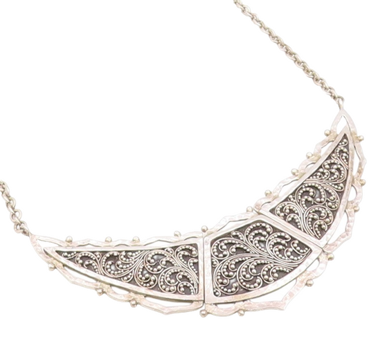 925 Sterling Silver Vintage Necklace LOIS HILL Intricate Scrollwork Chain NE4750