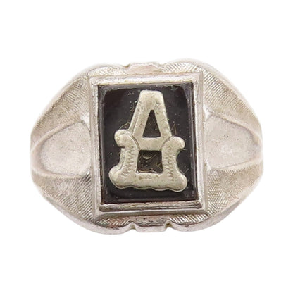 925 Sterling Silver Vintage Ring Designer Carved Alphabet A  Sz 9  RG33311