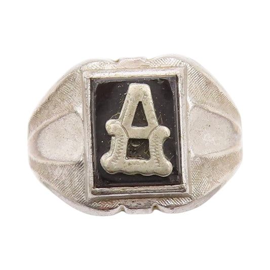 925 Sterling Silver Vintage Ring Designer Carved Alphabet A  Sz 9  RG33311