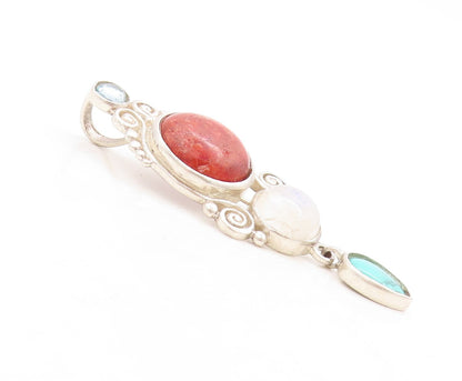 925 Sterling Silver Vintage Pendant Moonstone Turquoise Gemstone CZ   PT23848