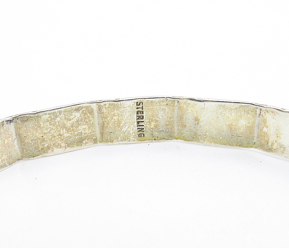 925 Sterling Silver  Vintage Shiny Square Patterned Bangle Bracelet  BT3084