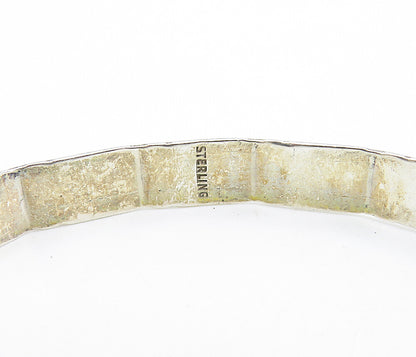 925 Sterling Silver  Vintage Shiny Square Patterned Bangle Bracelet  BT3084