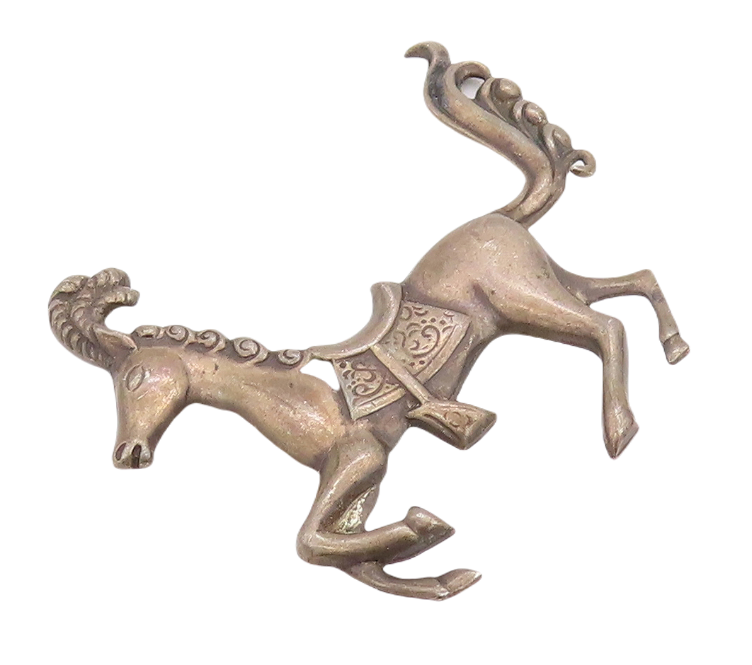 925 Sterling Silver Vintage Brooch Pin LANG 3D Cutout Running Horse  BP11201