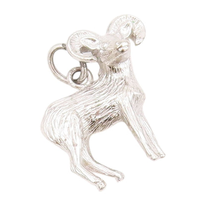 925 Sterling Silver Vintage Pendant 3D Carved Big Horn Sheep Ram Charm  PT23935