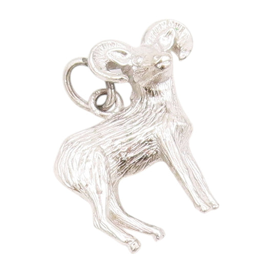 925 Sterling Silver Vintage Pendant 3D Carved Big Horn Sheep Ram Charm  PT23935