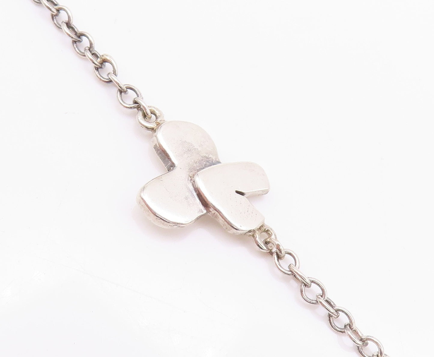 925 Sterling Silver Vintage Necklace Chained Linked Cutout Bows NE4578